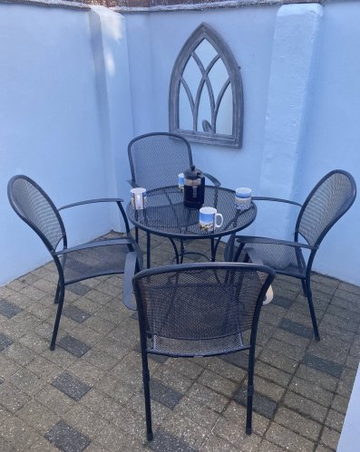 The Patio area is directly beside the foot of the lighthouse.